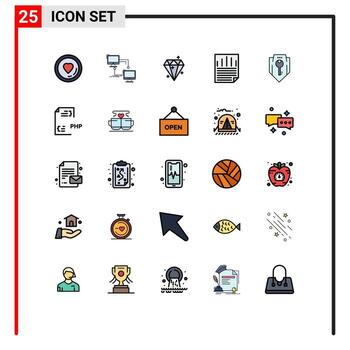 25 Thematic Vector Filled line Flat Colors and Editable Symbols of access page computer ok prize Editable Vector Design Elements