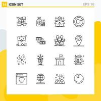 Pack of 16 Modern Outlines Signs and Symbols for Web Print Media such as degree setting gold gear cog Editable Vector Design Elements