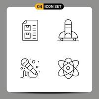 Set of 4 Commercial Filledline Flat Colors pack for check mic list science sound Editable Vector Design Elements