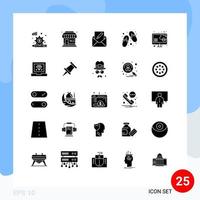 Set of 25 Vector Solid Glyphs on Grid for cloud slippers compose shoes mail Editable Vector Design Elements