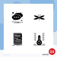 Pack of 4 creative Solid Glyphs of chat browser text dragons internet Editable Vector Design Elements