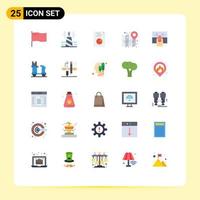 Mobile Interface Flat Color Set of 25 Pictograms of finger plan analytics navigate map Editable Vector Design Elements