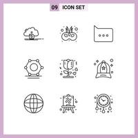 9 Universal Outline Signs Symbols of love flower mask super connected digital Editable Vector Design Elements