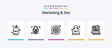 paquete de iconos de marketing y seo line 5 que incluye revisión. índice. web. persona. etiqueta. diseño de iconos creativos vector