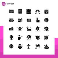 25 Thematic Vector Solid Glyphs and Editable Symbols of romantic alcohal cooking drink website Editable Vector Design Elements