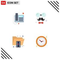Set of 4 Vector Flat Icons on Grid for call document device day folder Editable Vector Design Elements