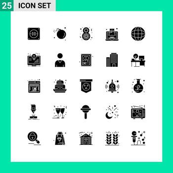 Set of 25 Vector Solid Glyphs on Grid for location web blogging day blogging blog mobile Editable Vector Design Elements
