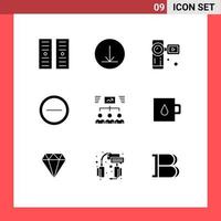 Modern Set of 9 Solid Glyphs Pictograph of baby task video camera project team Editable Vector Design Elements