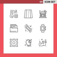 9 Thematic Vector Outlines and Editable Symbols of clock cotton swab wood beauty files Editable Vector Design Elements