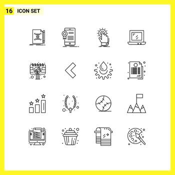 Universal Icon Symbols Group of 16 Modern Outlines of laptop web application start hand Editable Vector Design Elements