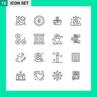 16 User Interface Outline Pack of modern Signs and Symbols of ho money box crown bulb Editable Vector Design Elements