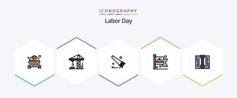 Labor Day 25 FilledLine icon pack including repair. wrench. saw. labour. flag vector