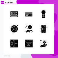 Pack of 9 Modern Solid Glyphs Signs and Symbols for Web Print Media such as clock orbit back moon hot Editable Vector Design Elements