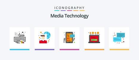 Media Technology Flat 5 Icon Pack Including conversation. computer. facebook. login. install. Creative Icons Design vector