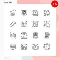 16 Universal Outlines Set for Web and Mobile Applications pin metal clock clip creativity Editable Vector Design Elements