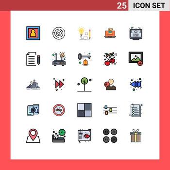 25 User Interface Filled line Flat Color Pack of modern Signs and Symbols of envelope e idea communication lightbulb Editable Vector Design Elements