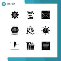 9 Thematic Vector Solid Glyphs and Editable Symbols of monitoring visualize nature mail contact us Editable Vector Design Elements