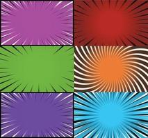 Comic book colorful frames background with halftone rays radial and dotted effects pop art style vector