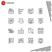 Pack of 16 Modern Outlines Signs and Symbols for Web Print Media such as hand spa hand hospital website tech science Editable Vector Design Elements