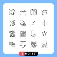 16 Universal Outlines Set for Web and Mobile Applications lotus bucket tomato shipping e Editable Vector Design Elements