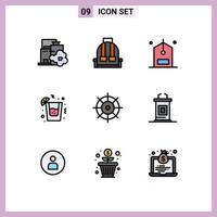 9 User Interface Filledline Flat Color Pack of modern Signs and Symbols of gear party check night e Editable Vector Design Elements