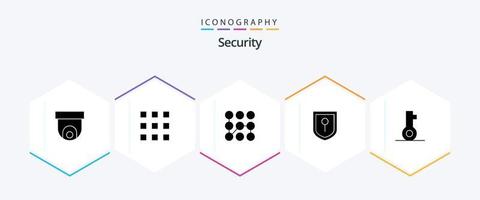 paquete de iconos de 25 glifos de seguridad que incluye contraseña. llave. número. seguridad. seguridad vector