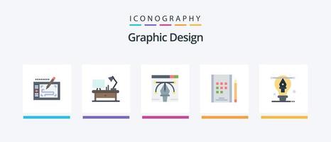 paquete de iconos planos de diseño gráfico 5 que incluye diseño. bulbo. obra de arte notas libro. diseño de iconos creativos vector