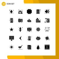 Mobile Interface Solid Glyph Set of 25 Pictograms of right arrows layout wifi internet of things Editable Vector Design Elements