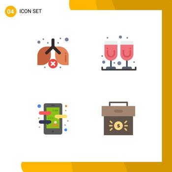 4 Universal Flat Icons Set for Web and Mobile Applications lungs language glass app bag Editable Vector Design Elements