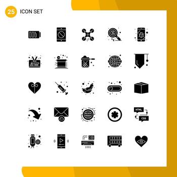 25 glifos sólidos universales establecidos para aplicaciones web y móviles marketing de errores imagen financiera móvil elementos de diseño vectorial editables vector