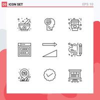 Set of 9 Vector Outlines on Grid for ascending shield coffee password love Editable Vector Design Elements