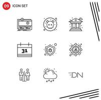 9 Universal Outlines Set for Web and Mobile Applications bug event waste date money Editable Vector Design Elements