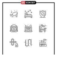 Editable Vector Line Pack of 9 Simple Outlines of online lock confirm internet bank Editable Vector Design Elements