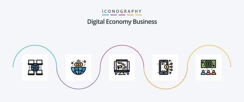 la línea de negocios de economía digital llenó el paquete de iconos planos 5 que incluye . dólar. altavoz. negocio. teléfono inteligente vector