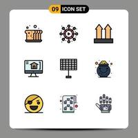 Pictogram Set of 9 Simple Filledline Flat Colors of solar battery arrows house computer Editable Vector Design Elements