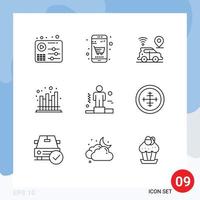 Editable Vector Line Pack of 9 Simple Outlines of business market car forecast business Editable Vector Design Elements