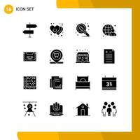 Solid Glyph Pack of 16 Universal Symbols of internet globe power businessman microorganism Editable Vector Design Elements