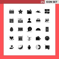 Mobile Interface Solid Glyph Set of 25 Pictograms of message bubble file sun hill Editable Vector Design Elements