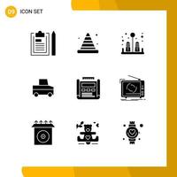 Set of 9 Modern UI Icons Symbols Signs for design truck road pickup kitchen Editable Vector Design Elements