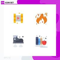 Modern Set of 4 Flat Icons Pictograph of video technology danger shoes books Editable Vector Design Elements