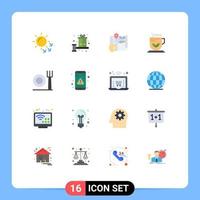 Group of 16 Modern Flat Colors Set for fork tea bonus green security Editable Pack of Creative Vector Design Elements