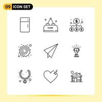 Outline Pack of 9 Universal Symbols of paper planet close astronomy money Editable Vector Design Elements