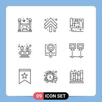 Editable Vector Line Pack of 9 Simple Outlines of magnifier explore home networking abilities Editable Vector Design Elements