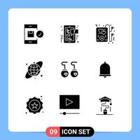 9 User Interface Solid Glyph Pack of modern Signs and Symbols of clothing earrings mobile earth globe circular Editable Vector Design Elements