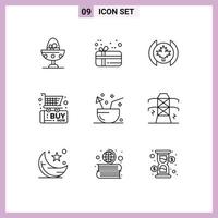 Universal Icon Symbols Group of 9 Modern Outlines of fruit coconut flag shopping buy Editable Vector Design Elements