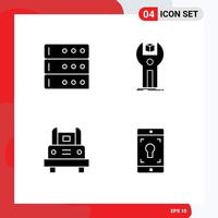 Universal Icon Symbols Group of 4 Modern Solid Glyphs of data school bus sdk kit transportation Editable Vector Design Elements