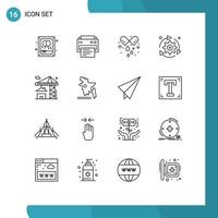 Outline Pack of 16 Universal Symbols of crane gear capsule configuration setting Editable Vector Design Elements