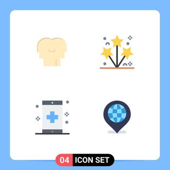 4 iconos planos universales establecidos para aplicaciones web y móviles empatía enfermedad cabeza partido forma elementos de diseño vectorial editables vector