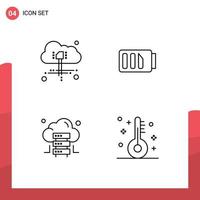 4 User Interface Line Pack of modern Signs and Symbols of cloud server charge simple festival Editable Vector Design Elements