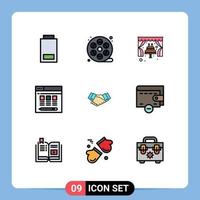 Pictogram Set of 9 Simple Filledline Flat Colors of handshake agreement cake hosting web Editable Vector Design Elements